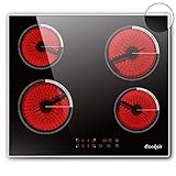Cooksir Glaskeramikkochfeld 4 Platten mit Rahmen, 60cm Einbau Herdplatte 4 Kochfelder, Kochfeld Autark, 6000Watt, 9 Leistungsstufen, Rahmen aus Edelstahl, Sicherheitsschloss, 220v, Kein Stecker