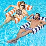 WIKIMO 2 Stück Luftmatratze Pool Zubehör mit Netz 120 * 100 cm, Luftmatratze Wasser, Wasserstuhl mit Rückenlehne Schwimmsitze, Sessel Aufblasbar (Blau + Orange)