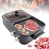 CHANGLKJ Rauchfreie BBQ-Hotpot-Grillkombination, Elektrischer Antihaft-Grill-Hot Pot Mit Separater Doppeltemperaturregelung, Heizt Sich Schnell Und Gleichmäßig Auf, Antihaftbeschichtete Oberfläche