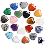 GUJOXILA 20 Stück Glücksbringer Herz Aus Stein Edelsteine Kristalle Heilsteine Sets Herz Deko Steine Handwerk Amethyst Rosenquarz Glückssteine Meditation Chakra Reiki Energieausgleich