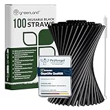 Greenland® 100 Wiederverwendbare Schwarze Trinkhalme mit Bürste – 21 cm lang, 6 mm breit – Perfekt für Cocktails, Milch, Saft, Tee (Strohhalme)