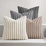 MIULEE Plüsch Kissenbezug 40x40 kuschelkissen flauschig kuschel Kissen Kissenbezüge Fell Sofakissen Dekokissen 4er Set Kissenhülle Kunstpelz Weich Waschbar Deko für Couch Serie Graubraune