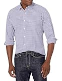 Amazon Essentials Herren Lässiges langärmeliges Popeline-Hemd Normale Passform, Blau Purpur Vichy-Muster, L