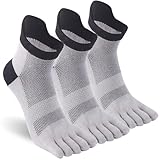 Sunew Zehensocken für Herren und Damen, Unisex Coolmax Athletic Running Wicking Feuchtigkeit Fünf Finger Quarter Socken 3er Pack, 3 Paar grau, Medium