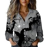 Halloween-Shirts für Damen, trendig, faltenfrei, gruselig, Skelett, blutige Blusen, Herbstmode, lockere Passform, Büro, Arbeit, Tops, lustige Halloween-Outfits, Schwarz , M