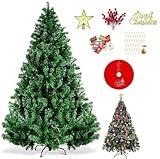 SINCHEREU Künstlicher Weihnachtsbaum 180CM,1250 Äste Einfache Montage, 45CM Eisenständer Inklusive 6 Verschiedene Dekorationen