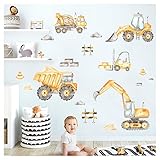 Grandora Little Deco Wandsticker Bagger Set Wandtattoo Kinderzimmer Junge Fahrzeuge Babyzimmer Wandaufkleber Baustelle Wanddeko DL965-2