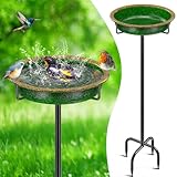 FaloStwer 40In Vogeltränke Stehend, Metall Vogelbad für Draußen Garten, Vogeltränke Vogelbad Futter Schale Wildvögel Wasserstelle Stehend, Vogeltränke Groß Frostsicher Winterfest Vogeltränke (Grün)