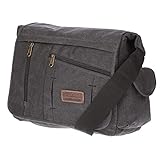 Christian Wippermann Umhängetasche Laptop 17 Zoll - Großes Messenger Bag Herren - Canvas Material - Verstellbarer Riemen - Mehrere Fächer - Büro/Arbeit Tasche Herren ca. 35x30x13 cm - Schwarz