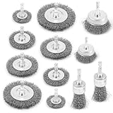 12-teiliges Drahtbürste Bohrmaschine, 6mm Drahtbürste Akkuschrauber Set ,Stahlbürste Akkuschrauber zum Entfernen von Rost/Korrosion/Farbe, Metallbürste, Schleifaufsatz für bohrmaschine