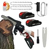 Hooha Mini Akku-Kettensäge 21V, Einhand Ast-Säge, Brushless Motor, 12m/s, 8 Zoll, leicht & kompakt, Sicherheitsverriegelung, automatische Kettenschmierung (mit Akku & Ladegerät)