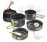 Lixada Camping Topfset 11-Teilig Camping Kochgeschirr Campinggeschirr 2-3 Personen mit Faltender Löffel Gabel Cutter Cup Outdoor Kochgeschirr Se Zum Wandern Outdoor BBQ Picknick