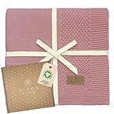 DIKOS® Babydecke GOTS Bio Baumwolle Beere | kuschelweiche Neugeborenen Baby Decke | Strickdecke Schmusedecke Kinderwagen | Erstausstattung Baby Mädchen | Neugeborene Babygeschenke Geschenk zur Geburt