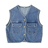 DEBAIJIA Baby Jeansjacke Weste Jungen Kinder Jeansweste Mädchen Ärmelloser Mantel Kleidung Beiläufige Herbst Frühling (01-Blau-90)