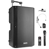 Vonyx VSA700-BP Partybox Bluetooth Lautsprecher Groß 1000W, 8 Std Akku, Mobile PA Anlage Komplettset mit 2 Kabellose Mikrofone und Fernbedienung - Mobile Musikbox Groß, USB, SD, MP3, Schwarz