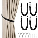 HOTUT Vorhang Raffhalter, 4 Stück Curtain Rope Buckle, Handgestrickte Vorhang-Raffhalter, Vorhangbinder, Gardinen Raffhalter für Haus Office, Wohnzimmer, Schlafzimmer-Schwarz