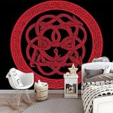 Fototapete Traditionelles Muster Rot Symmetrie Rot Schwarz 400 X 280 Cm(Wxh) Vliestapeten Mit Geruch Freiheit Wandposter Wandkunst Einfach Zu Installieren Für Wohnzimmer Schlafzimmer Treppe Flur