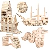 NiToy 200 Stück Holzbausteine, Kreative Montessori STEM Bauklötze aus Natur Kiefernholz, Sensorisches Spielzeug für Kinder, Bildungs-Lernspielzeug ab 1 Jahr, 3D Raumstapelspiele für Jungen und Mädchen