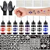 ePicsoa Henna Tattoo, Temporäre Tattoo Set, mit 8 Flaschen Tinte, 75 Henna Tattoo Schablone, Temporäre Mehndi Tattoos, Tattoo sticker, Temporäre Tätowierung für Partys, Halloween und Weihnachtskostüme
