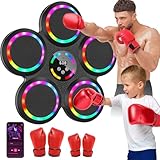 Music Boxing Machine, Elektronische Boxmaschine mit Musik, 2 Paar Boxhandschuhen, Farblichter, Bluetooth, 9 Geschwindigkeits und Trainingsmodi, Zählmodus, Musik Box Maschine für Erwachsene und Kinder