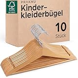 Praknu Kinderkleiderbügel FSC® Holz mit Haken 360° Drehbar - 10er Set - Robustes Natur Buchenholz - Perfekte Ordnung für Kinderkleidung