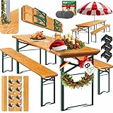 KESSER® Bierzeltgarnitur 3 teilig Gartenmöbel-Set | Klappbar 170 x 46 x 75cm | 2X Bierbänke 1x Biertisch | Festzeltgarnitur Biertisch Stehtisch Sitzgarnitur Holz 12x Bodenschoner
