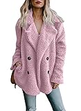 Minetom Damen Mantel Plüschjacke Winterjacke Steppjacke Vorne Öffnen Plüsch Warm Oversize Boyfriend Outwear Cardigan Lange Ärmel Einfarbig Parka mit Taschen Rosa DE 42