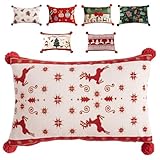 Weihnachtliche Jacquard-Dekoration Kissenbezüge, Dekokissen mit Buntem Weihnachtsmotiv, Rechteckige und quadratische bestickte Kissen mit Einsätzen, für Wohnzimmer, Couch, Sofa, Bett (Stil A,6)