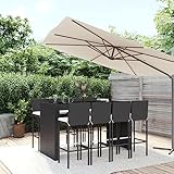 KTHLBRH 9-TLG. Gartenbar-Set mit Kissen Schwarz Poly Rattan Gartenmöbel-Sets Balkonmöbel-Sets Outdoor-Möbel-Sets Terrassenmöbel-Sets für Terrasse, Garten, Balkon