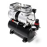 Wiltec Airbrush Kompressor AS196 mit Lufttank, 2 Zylinder Kolben, max. 6 bar Druck und Abschaltautomatik, für Modellbau, Tattoos, Nailart
