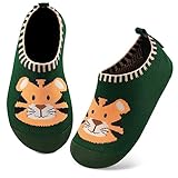 Kyopp Hausschuhe Kinder Junge Mädchen Pantoffeln Rutschfest Barfussschuhe Kindergarten Slippers für Atmungsaktive Weich Lauflernschuhe Kleinkinder Schuhe(Tiger-Grün 24/25EU)
