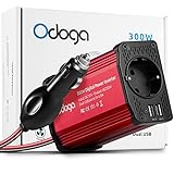 Odoga 300W Spannungswandler 12V auf 230V Stromumwandler mit 4.8A-Dual-USB-Anschluss - Laden Sie Ihr Laptop, iPad, iPhone, Tablet, Ihre Konsole Und Mehr