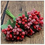 WTRYT Künstliche Perlen Beeren 144 Stück Gastgeschenk-Beeren Obst Staubblätter Blumenstrauß Gefälschte Beere Picks Beeren Stiele Deko für Hochzeit Heimdekoration Vasenfüller Dekoration DIY Kranz