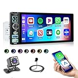 Roinvou Bluetooth Autoradio 1 Din mit kabellosem CarPlay & Android Auto 6,8 Zoll Touchscreen Autoradio mit Mirror Link Radio FM USB Typ-C EQ UI 7-Farben-Taste Rückfahrkamera Mikrofon Fernbedienung