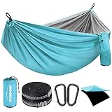 Overmont Doppelschichtige Hängematte TÜV-Zertifiziert Camping Hängematten, 400kg Tragfähigkeit, 270 x 140 cm aus Nylon Atmungsaktiv für Outdoor Reisen Garten