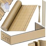 KESSER® PVC Sichtschutzmatte Sichtschutzzaun 100 x 300 cm | Balkonverkleidung Windschutz | verstärkte Lamellen für Garten Balkon & Terrasse | Balkonumrandung inkl. Kabelbindern & Abdeckung Bambus