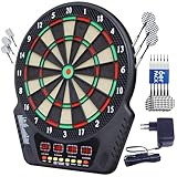 Elektronische Dartscheibe Set Elektrische Dartboard mit Sprachansagen,4 LED-Anzeigen, 6 Dartpfeil, 27 Spiele 243 Spieloptionen Profi E-Dart Board für Hause Party Garten Bar 1-16 Spieler, Dunkels