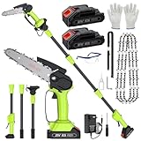 Hochentaster Akku Mini Kettensäge Elektrisch 21V Teleskop Astsäge Astschere Hochentaster mit 2 x 2.0Ah Akku 6 Zoll Kettensäge 22000U/min für Gartenscheren Astschere Holzschneidenz