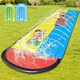 AVCXEC Wasserrutsche Garten, 610cm * 140cm Doppel Wasserrutschmatte mit 2 Bodyboards, Wasserrutschbahn Kinder Draußen, Rasen Wasserrutsche mit Sprinkler, Wasserspielzeug Kinder Outdoor für Rasen