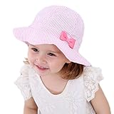 Baby Sonnenhut Mädchen Schirmmütze Kinder Hüte Flapper UV Schutz Caps Faltbarer Eimer Hut Weiche Baumwolle Strand Hüte Hut des Breiten Krempe Fischers rosa vertikal gestreifte Schleife,52 cm/2-4 Jahre