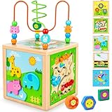 Jojoin Motorikwürfel Motorikspielzeug ab 1 Jahr - Aktivitätswürfel Montessori Baby Spielzeug - Motorikschleife Kinderspielzeug Sortierspiel Holzspielzeug Lernspielzeug für 2 3 4 Jahre Kinder