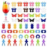 ELEPRUC 52 Stücke Glasmarkierer, Glasmarker Silikon Glas Markierung Trinkgläser Wiederverwendbarer Glas Markierung Trinkgläser für Weingläser, Sektgläser, Getränkegläser, Martinigläser