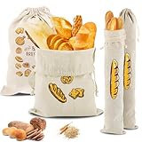 auvstar 4 Stück Leinen Brotbeutel Aufbewahrung,Aufbewahrung Frischhalten Brottüte Wiederverwendbar Leinenbeutel für Baguette Brot Aufbewahren,Wird zum Konservieren von Brot,Obst und Gemüse Verwendet