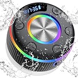 Bluetooth Lautsprecher Dusche, Musikbox bluetooth mit RGB Lichtshow, IP7 Wasserdichter Bluetooth Duschlautsprecher mit Saugnapf, Tragbare Speaker mit Stereo Sound, Freisprecheinrichtung und Mikrofon