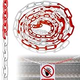 Absperrkette 15m, 6mm Warnkette Rot Weiß Kunststoff, Rot Weiß Plastikkette/Kunststoff Warnkette, Baustellensicherungskette, Kunststoff-Gliederkette zum Absperren für Warnsicherheit Parkplatz