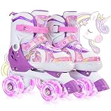 OLYSPM Rollschuhe Mädchen,Rollschuhe Kinder,4 Größen Einstellbare Rollschuh mit 8 Blinkenden Rädern für Jungen,Mädchen,Anfänger(Violett)
