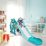 Daromigo 4-in-1 Kinderrutsche Mit Basketballkorb, Indoor Und Outdoor Ab 1-3 Jahre, 145 x 38 x 67 cm, Bis 35KG, Grün