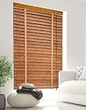 BOTOWI 60~140 cm Maßgeschneiderte Jalousien Holz Jalousie Holzjalousie Schwarze Holzfenster Jalousien, Fenster Rollos für Innen, Innenjalousien Jalousien, Verdunkelungsrollos,Braun,60Wx200L(cm)