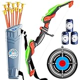 Pfeil und Bogen Kinder Set, Beleuchtetes Bogenschießen Spielset mit Bogen, Köcher, 10 Saugnapfpfeilen und Zielen, Outdoor Spiele für Kinder, Geschenk für Jungen und Mädchen ab 6 7 8 9 10 11 Jahren