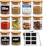 Praknu Gewürzgläser 120ml - 10er Set Gewürzdosen Organizer mit Gewürzetiketten - Luftdicht - Spülmaschinenfest -Küchenorganisation - für Gewürze, Kräuter & Tee
